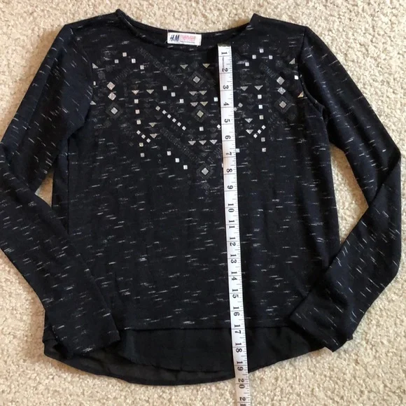 H&M black tweed top with silver diamonds and sheer trim at hem - Picture 4 of 5